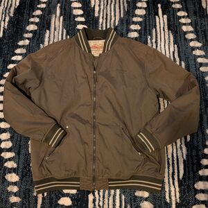 Allen Solly Olive Bomber Jacket with Striped Rib Trim